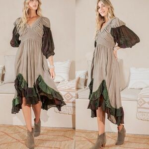 Chic High Low Dress with Green and Black Details